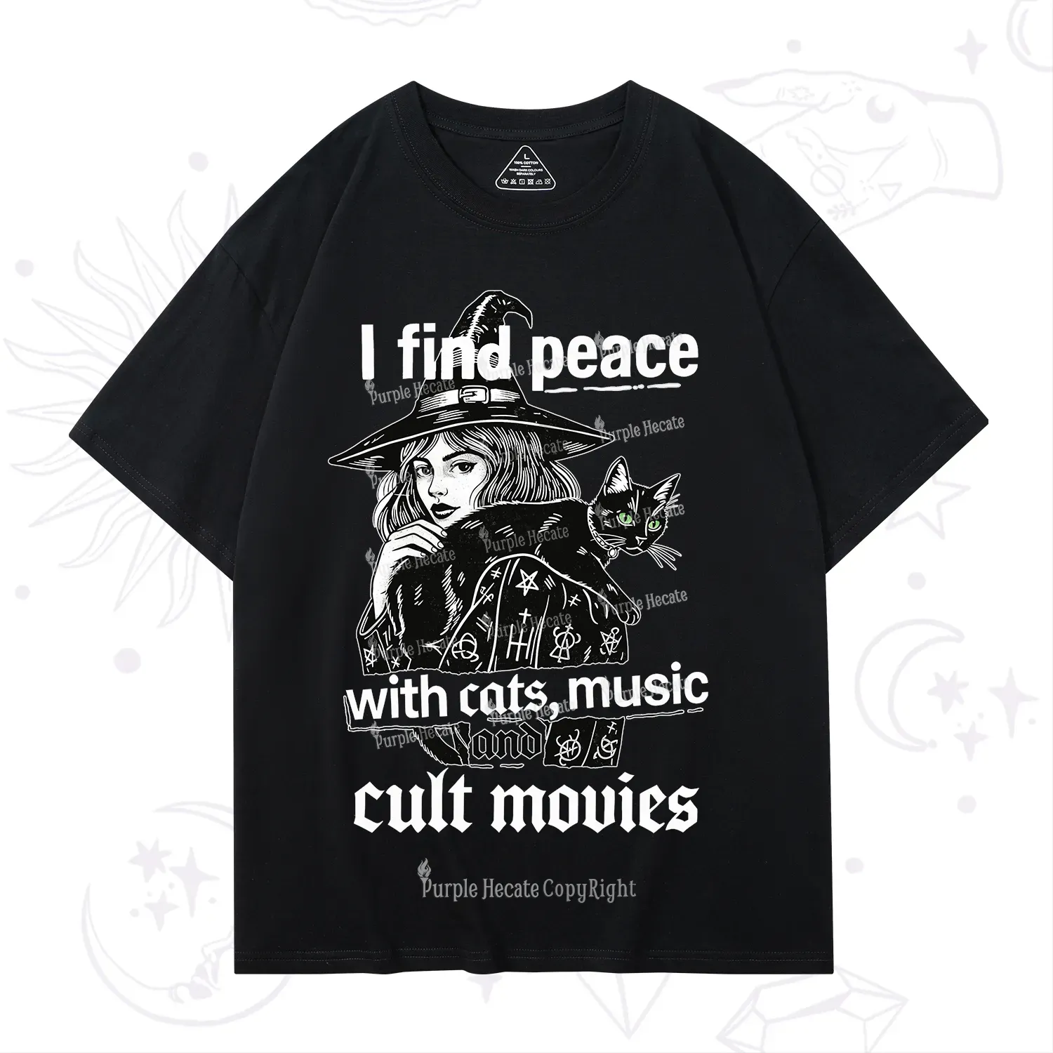 Purplehecate I Find Peace With Cats Music Cult Movies T-Shirt