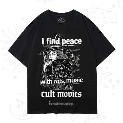 Purplehecate I Find Peace With Cats Music Cult Movies T-Shirt