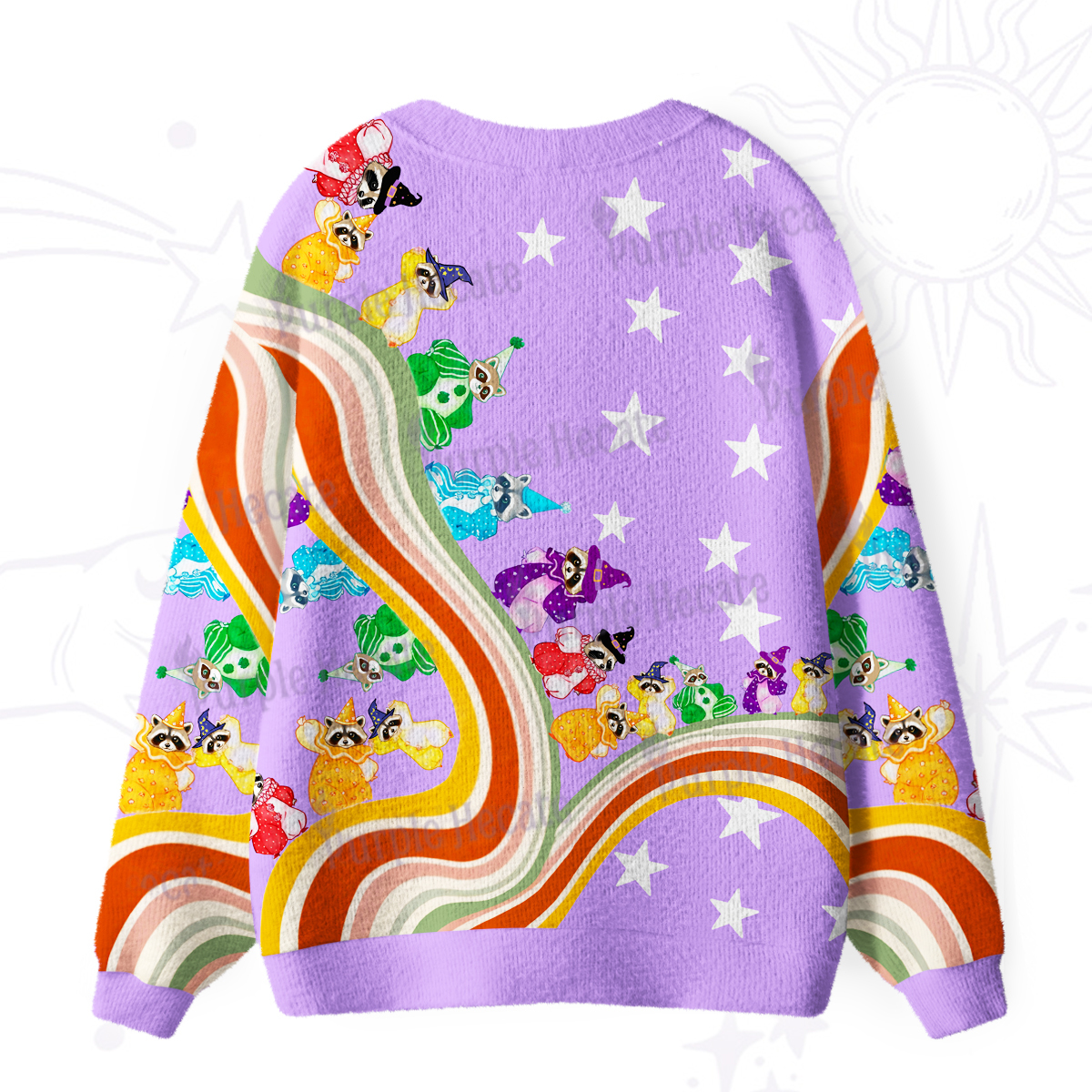 Purplehecate Rainbow Raccoon Star Ugly Cardigan Sweaters