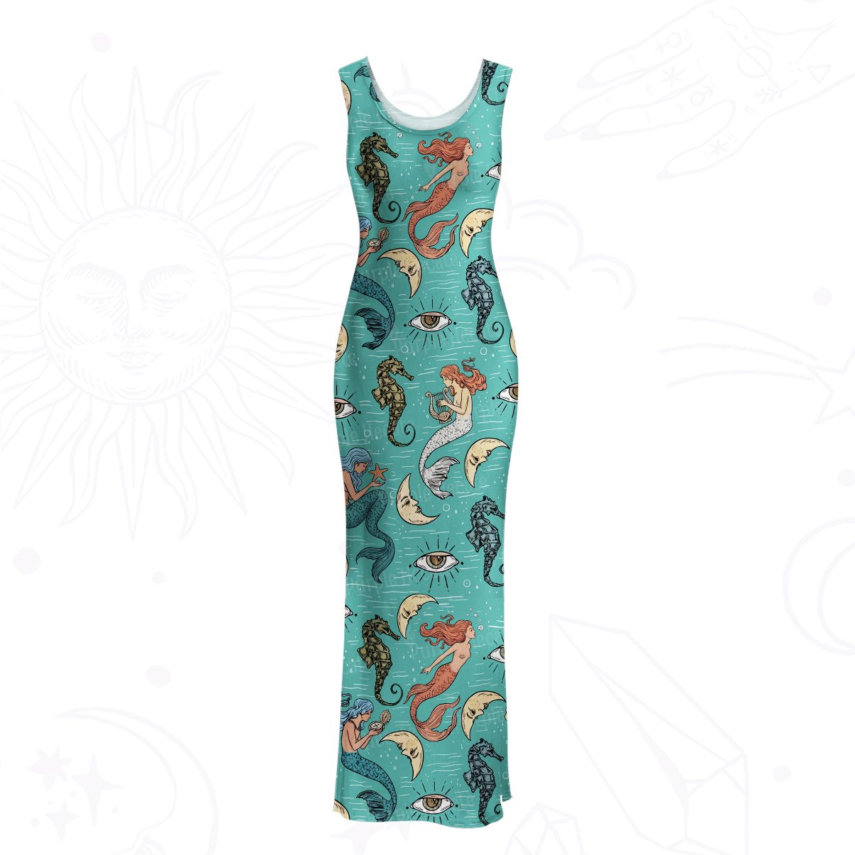 Purplehecate Mermaid Magic Mesh Maxi Tank Beach Dress