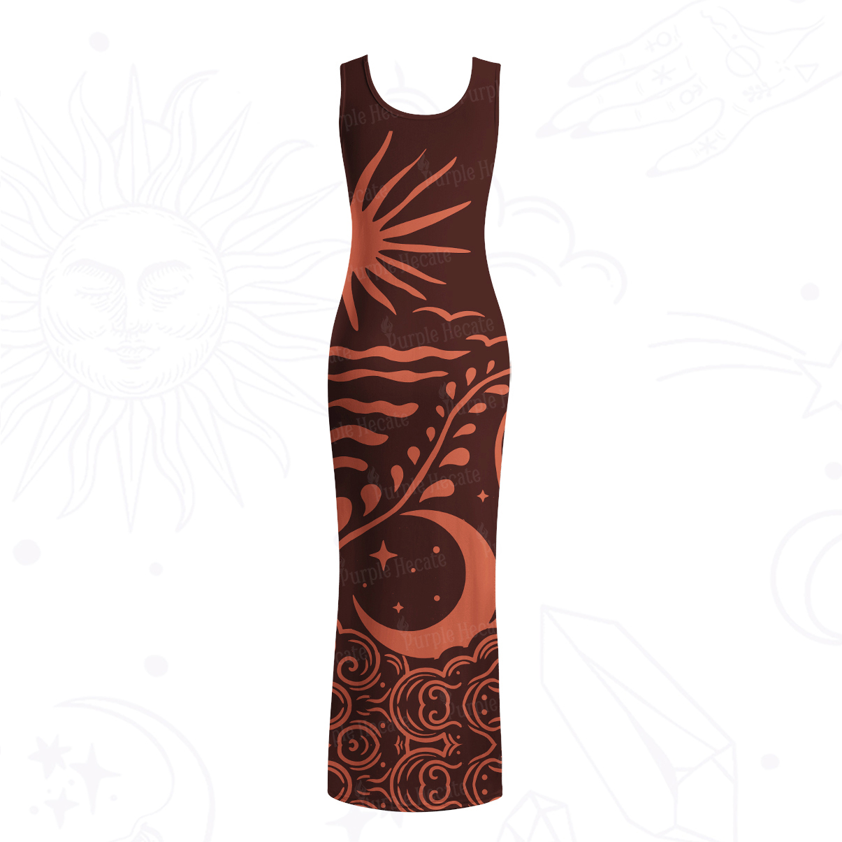 Purplehecate Celestial Sun Moon Waves Mesh Maxi Tank Beach Dress