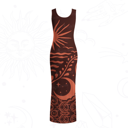 Purplehecate Celestial Sun Moon Waves Mesh Maxi Tank Beach Dress