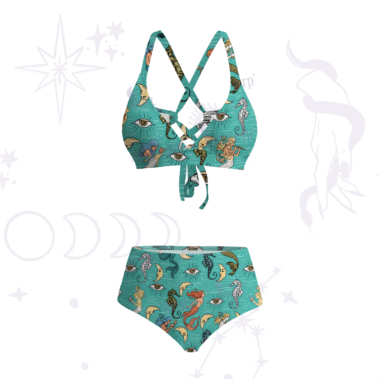 Purplehecate Mermaid Magic Crisscross Tie-Back Bikini Set