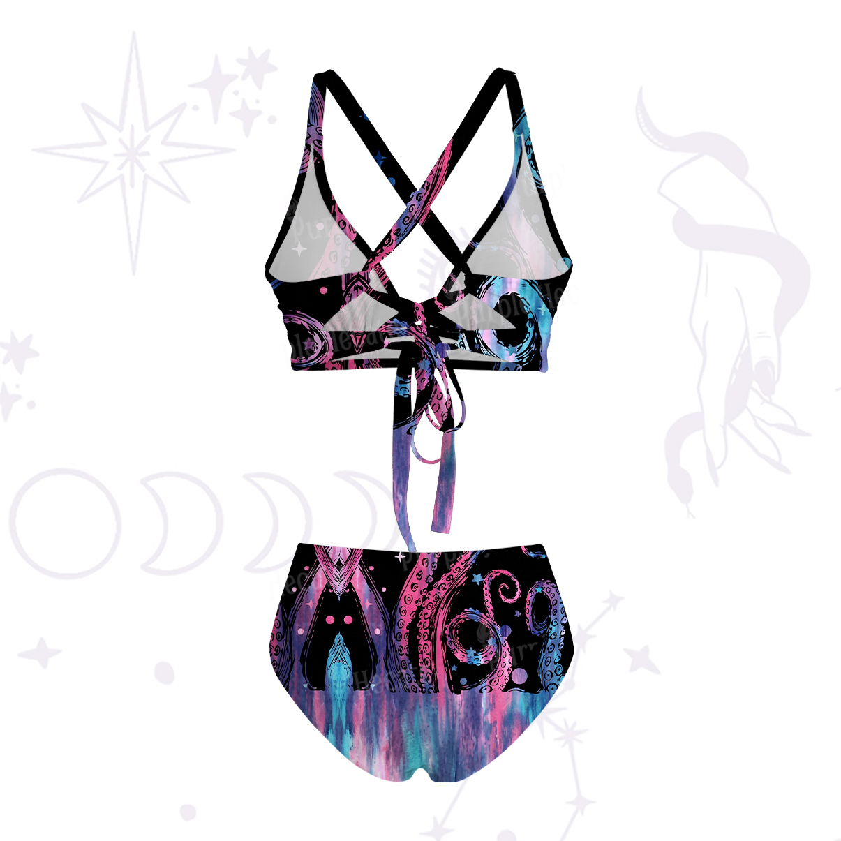 Purplehecate Ombre Octopus Glitter Tentacles Crisscross Tie-Back Bikini Set