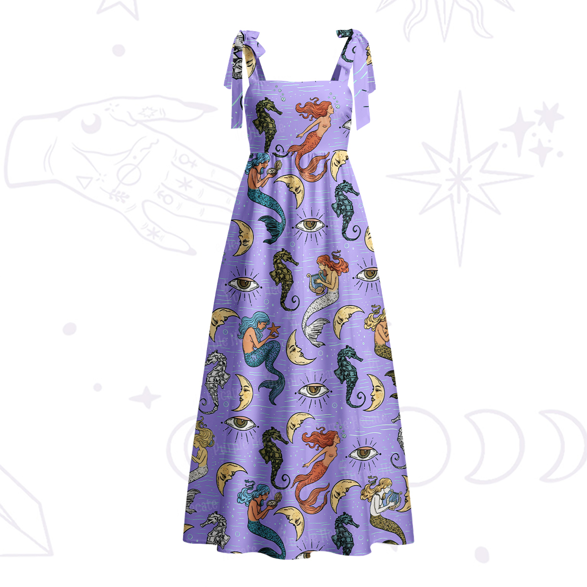 Purplehecate Mermaid Magic Tie Shoulder Maxi Dress