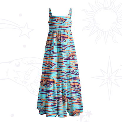 Purplehecate Flaming Spirit Eyes Wide Straps Maxi Dress