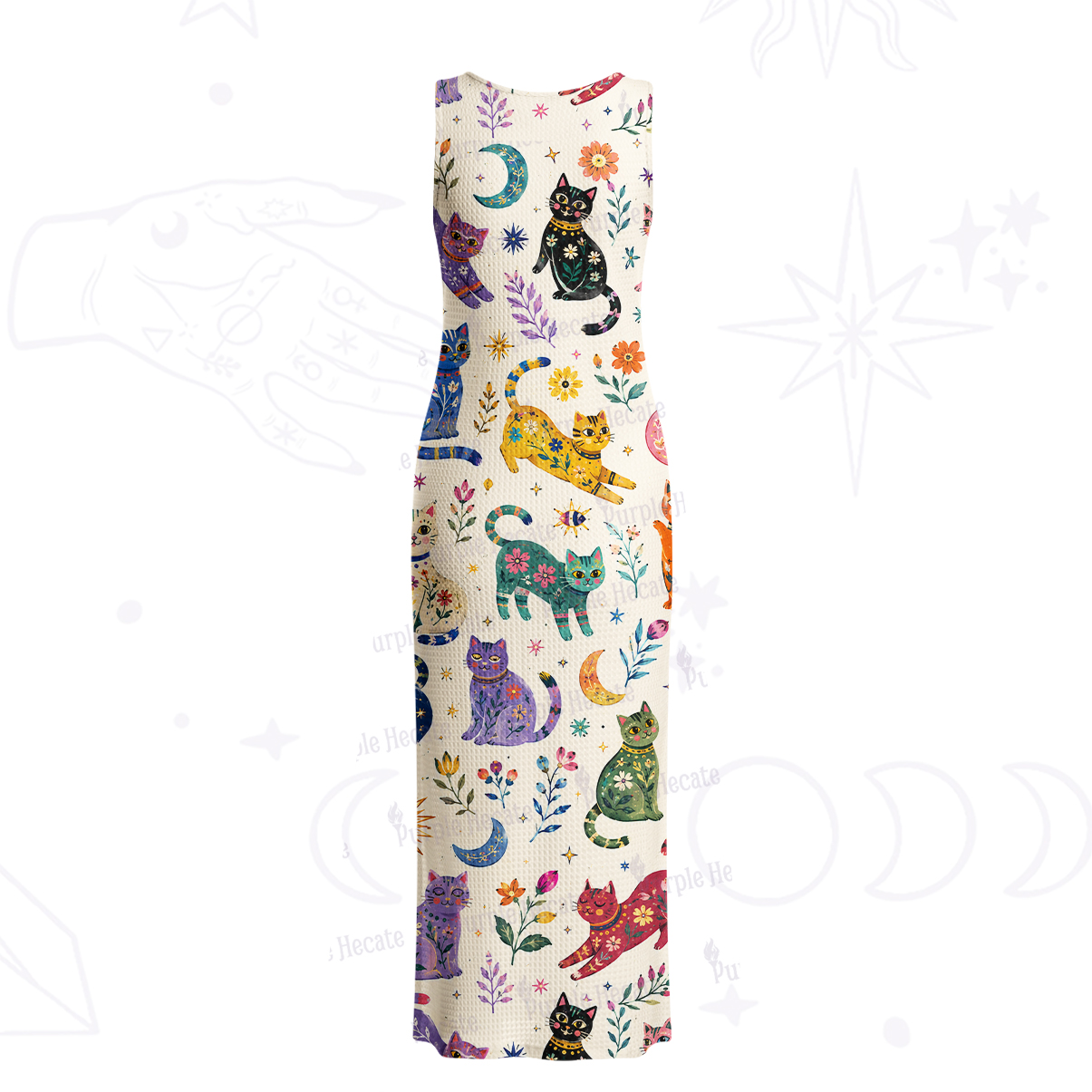Purplehecate Rainbow Magic Cats Crochet Knit Maxi Dress