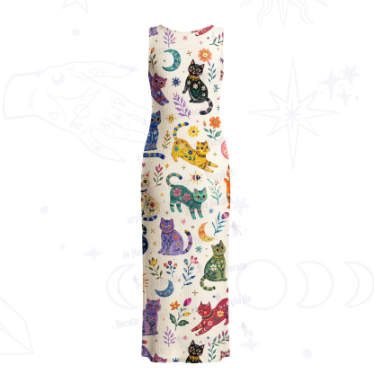 Purplehecate Rainbow Magic Cats Crochet Knit Maxi Dress