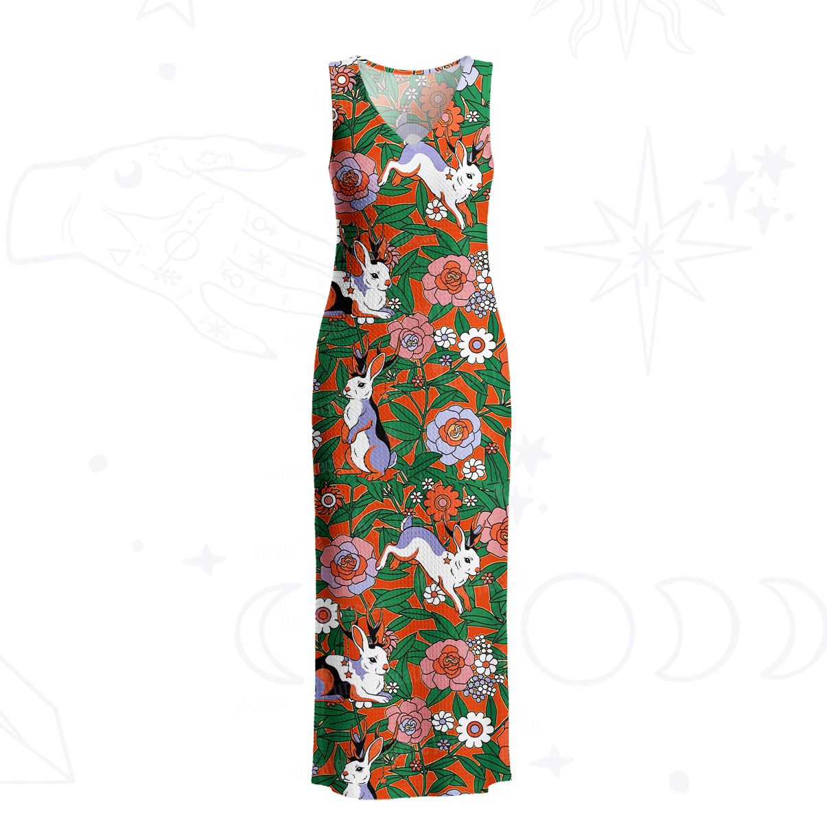 Purplehecate Mystic Blossom Bunny Garden Crochet Knit Maxi Dress