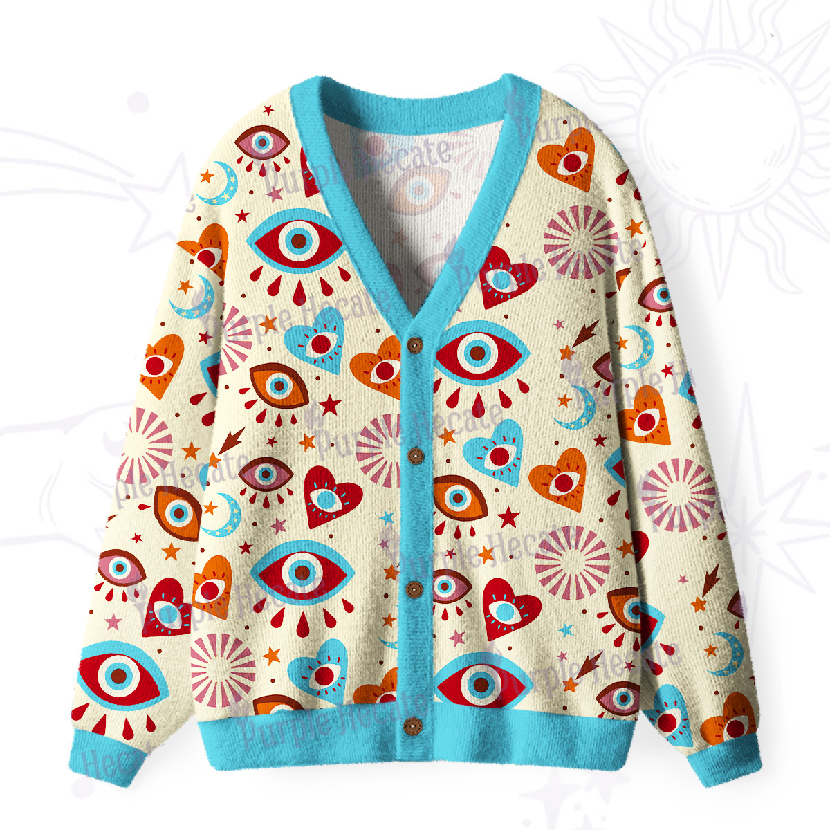 Purplehecate Protective Evil Eye Amulet Ugly Cardigan Sweaters