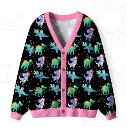 Purplehecate Funny Christmas Dinosaurs Ugly Cardigan Sweaters