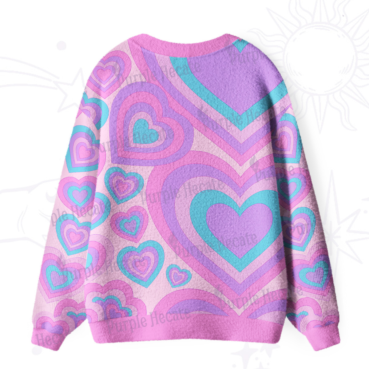 Purplehecate Soft Pastel Love Waves Ugly Cardigan Sweaters