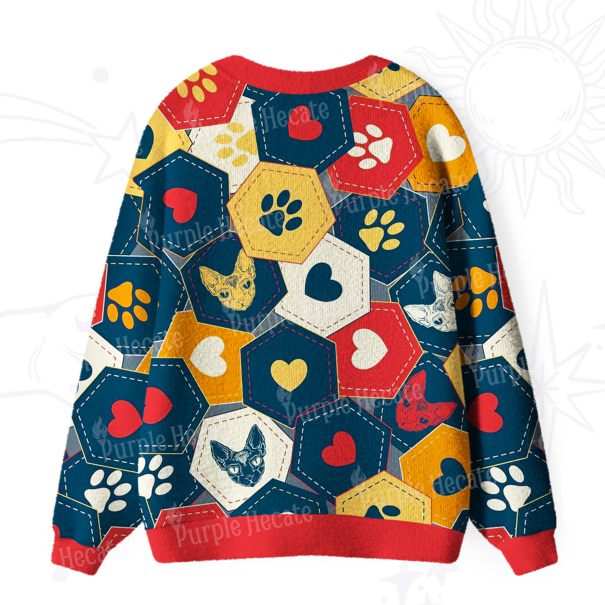 Purplehecate Whimsical Cat Paw Love Ugly Cardigan Sweaters