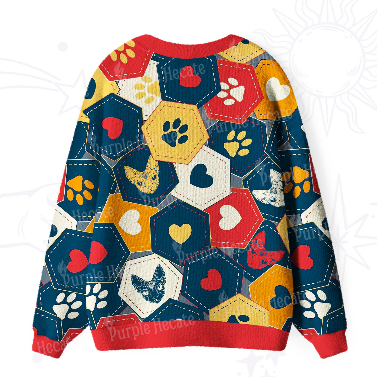Purplehecate Whimsical Cat Paw Love Ugly Cardigan Sweaters