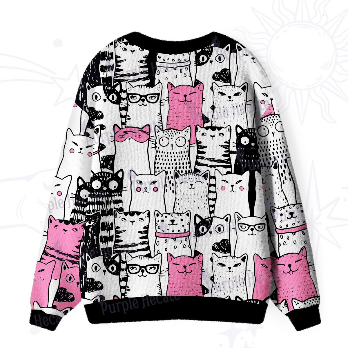 Purplehecate Cute Cat All Over Print Ugly Cardigan Sweaters