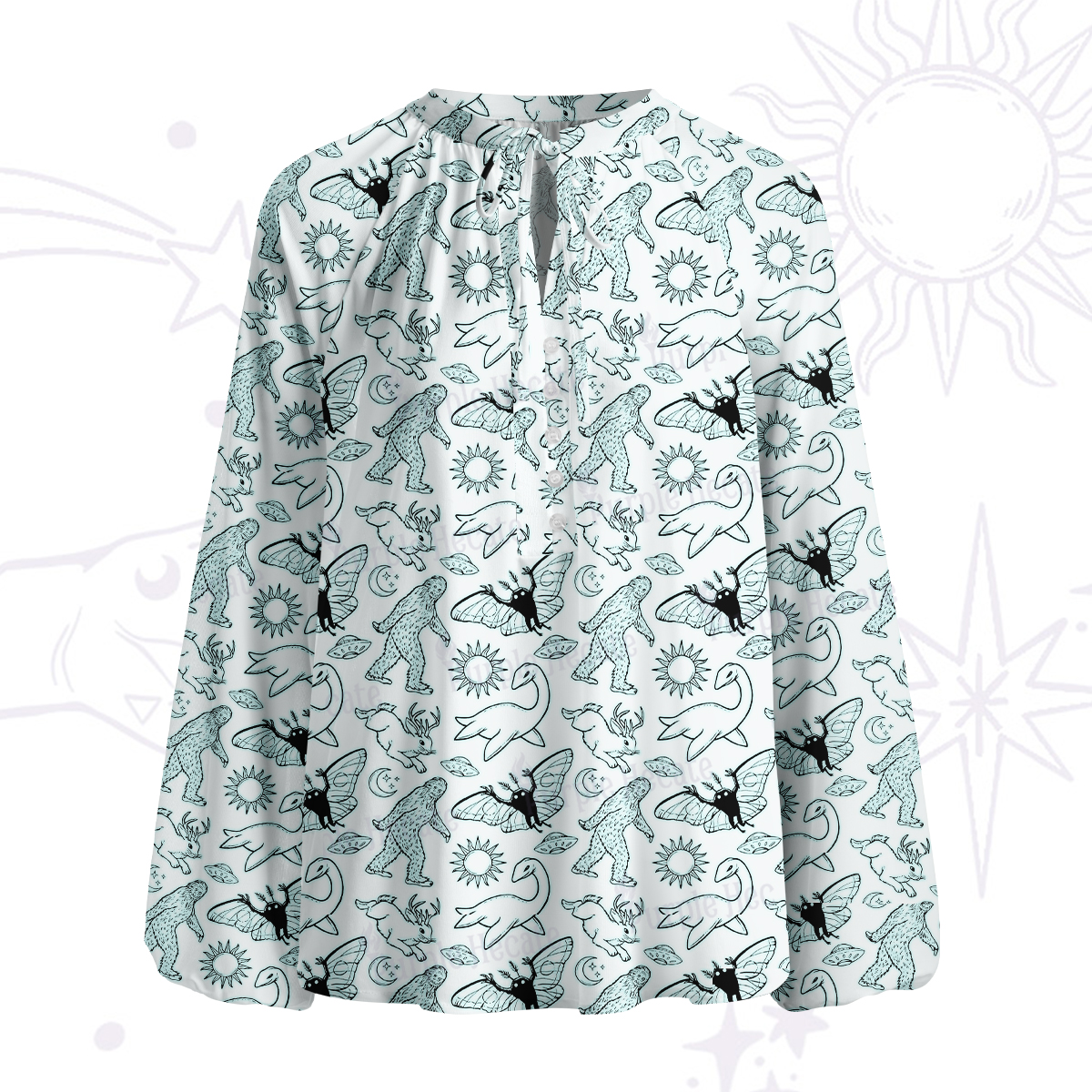 Purplehecate Cryptid Split Neck Tie Blouse