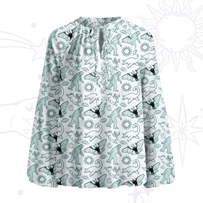 Purplehecate Cryptid Split Neck Tie Blouse