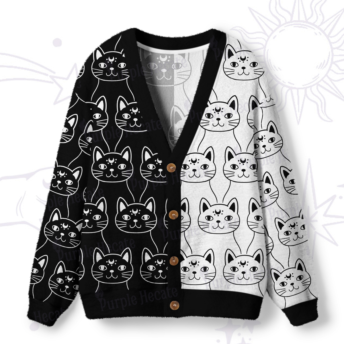 Purplehecate Sketchy Cat Ugly Cardigan Sweaters