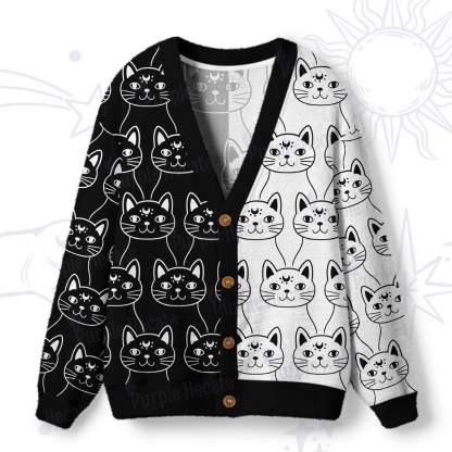 Purplehecate Sketchy Cat Ugly Cardigan Sweaters