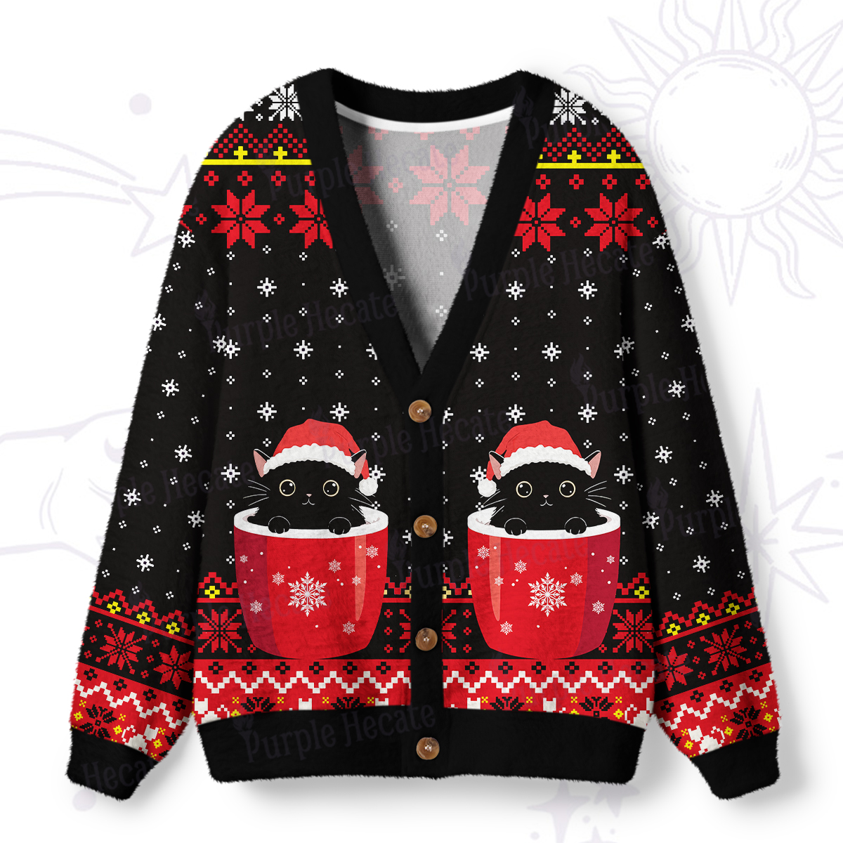 Purplehecate I like Cats And Coffee Ugly Cardigan Sweaters