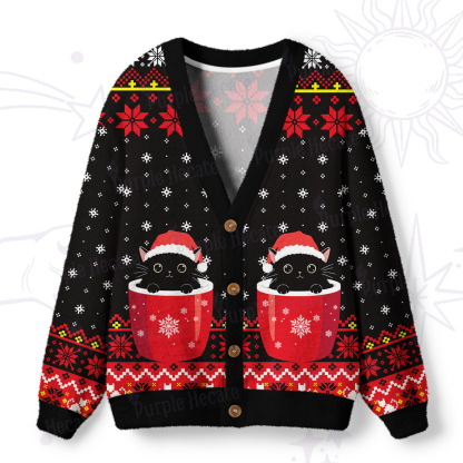 Purplehecate I like Cats And Coffee Ugly Cardigan Sweaters
