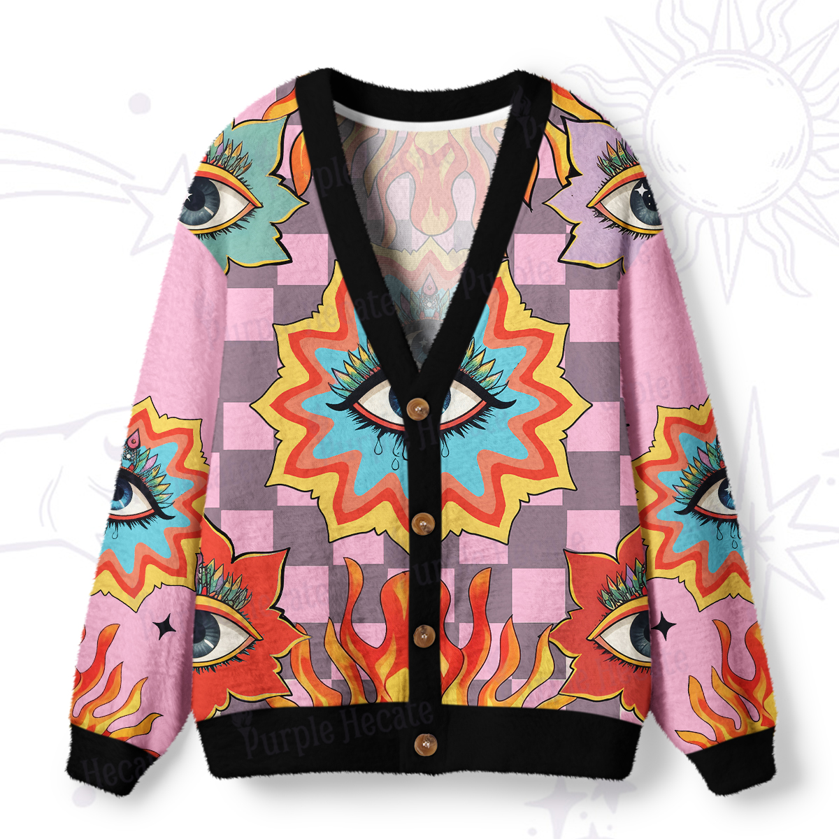 Purplehecate Awakening Flame Ugly Cardigan Sweaters