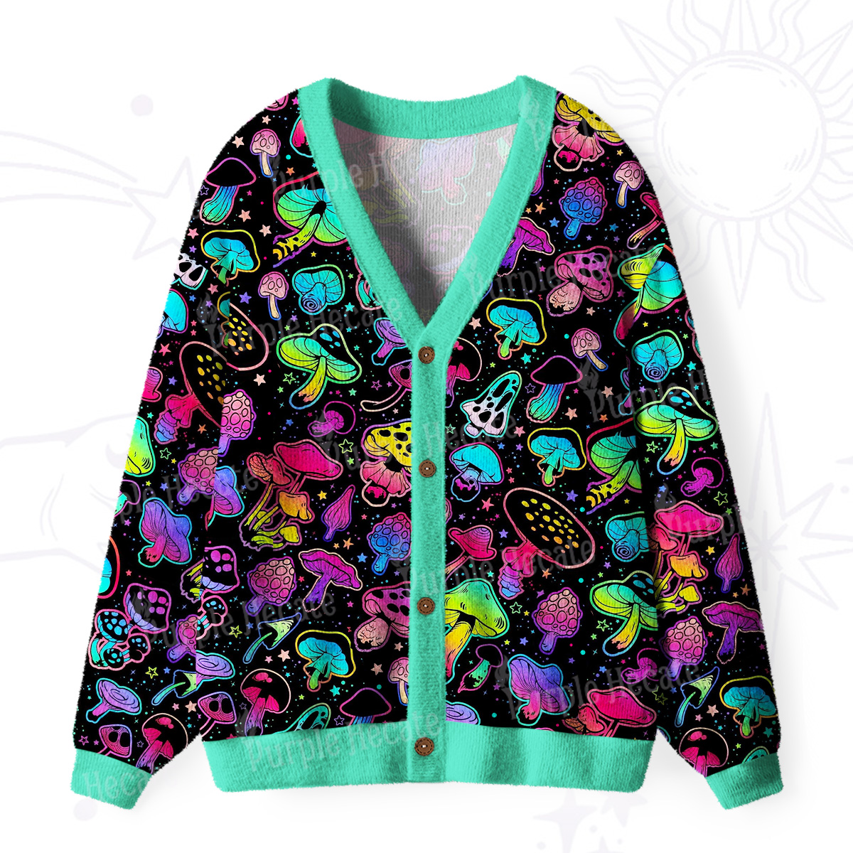 Purplehecate Psychedelic Mushroom Rave Ugly Cardigan Sweaters