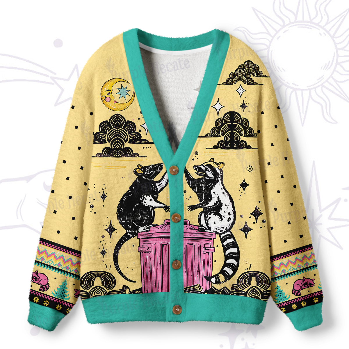 Purplehecate The Team Trash Opossum Tarot Ugly Cardigan Sweaters