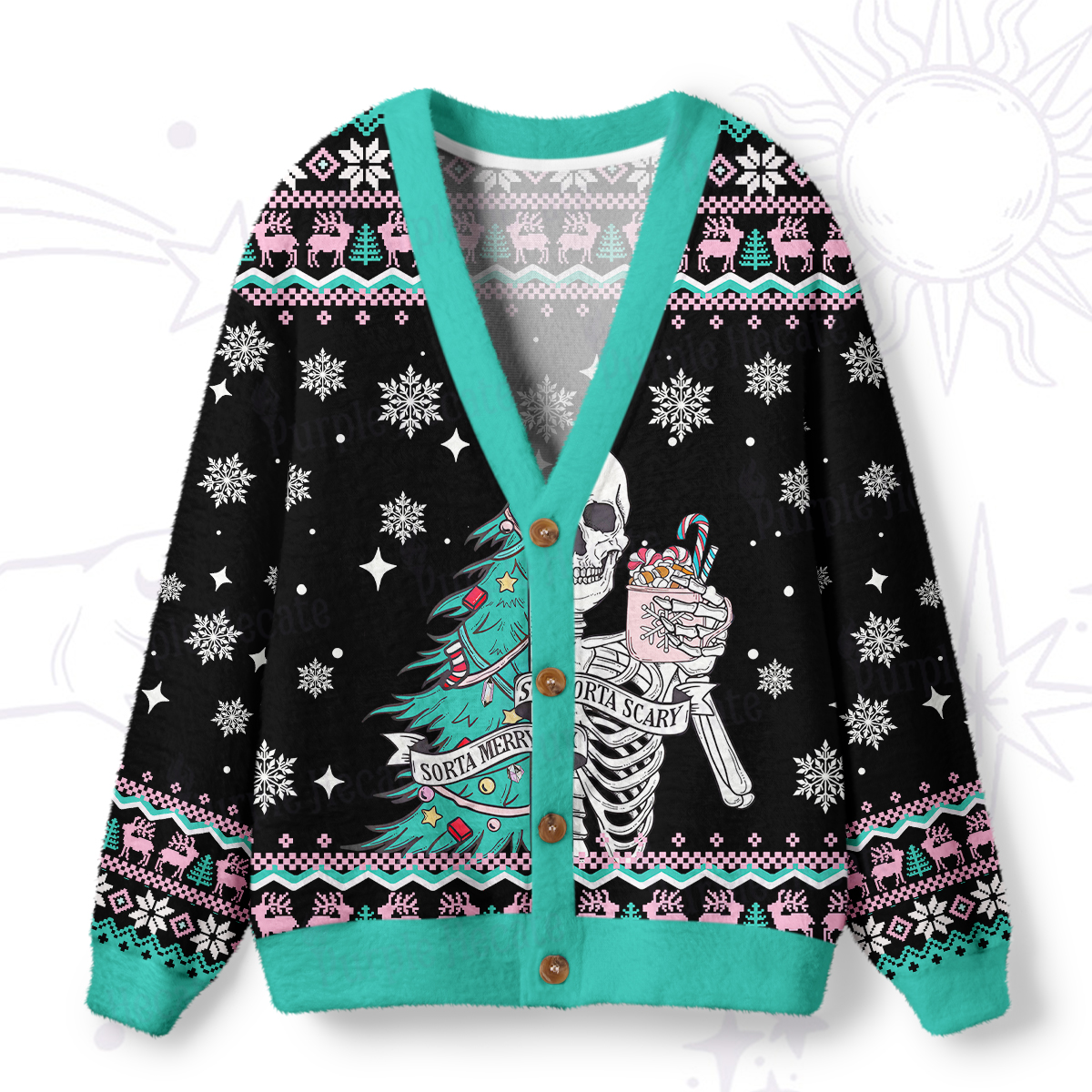 Purplehecate Sorta Merry Sorta Scary Christmas Ugly Cardigan Sweaters