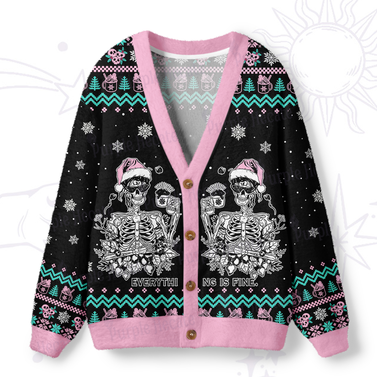 Purplehecate Everything Is Fine Christmas Ugly Cardigan Sweaters
