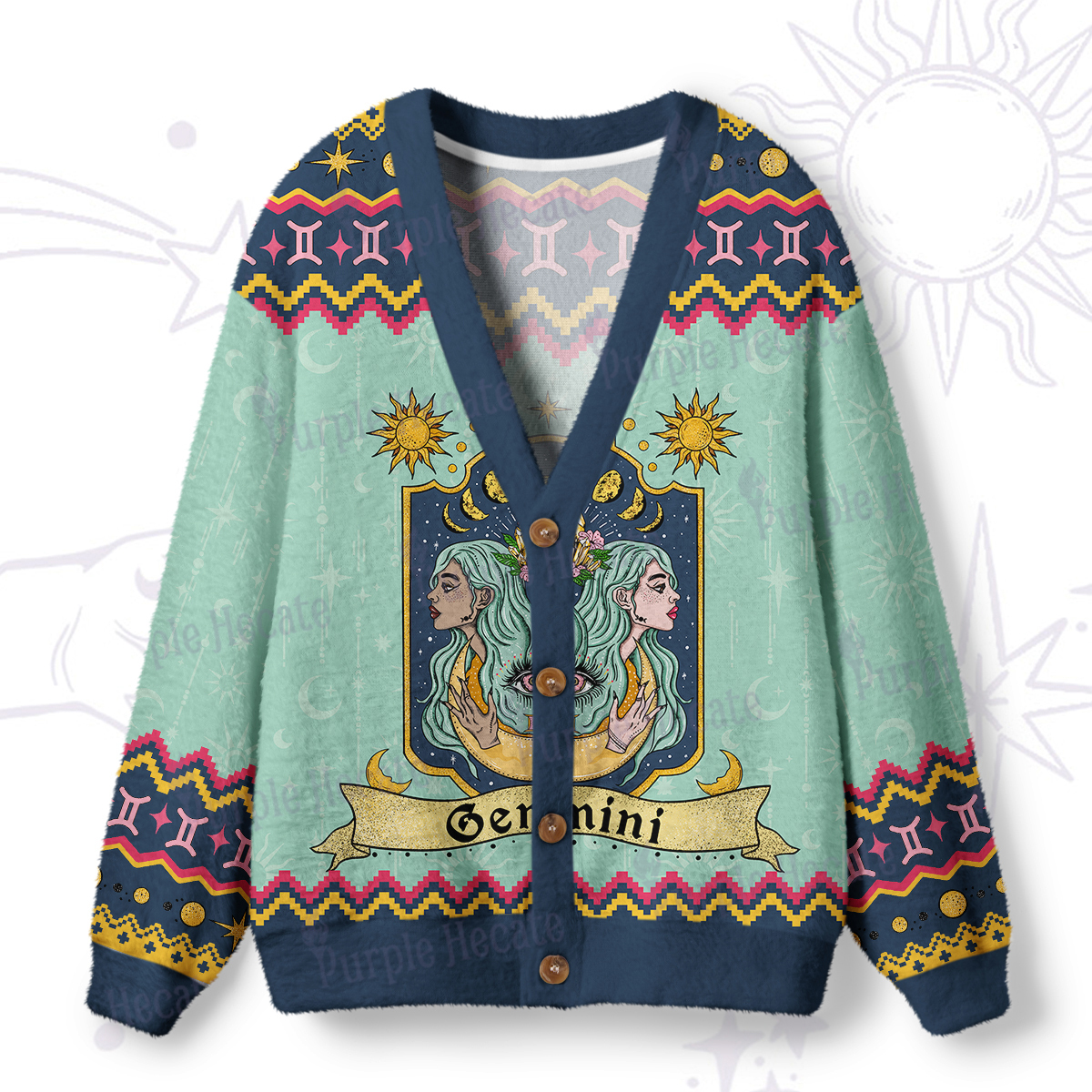 Magic Purplehecate Gemini Zodiac Ugly Cardigan Sweaters