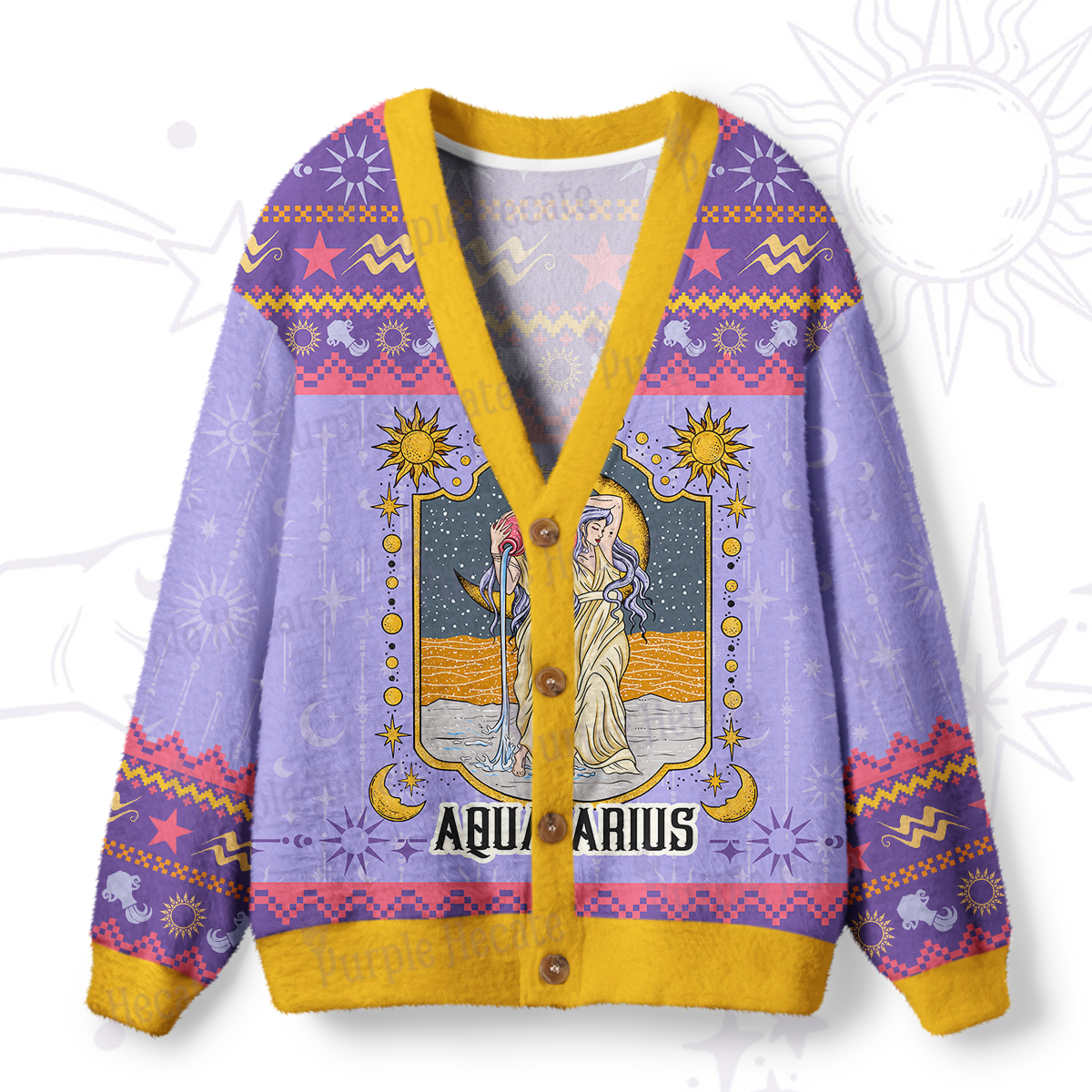 Purplehecate Aquarius Zodiac Ugly Cardigan Sweaters