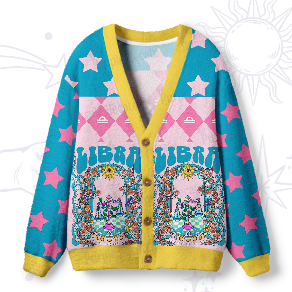 Purplehecate Libra Spirit Zodiac Ugly Cardigan Sweaters