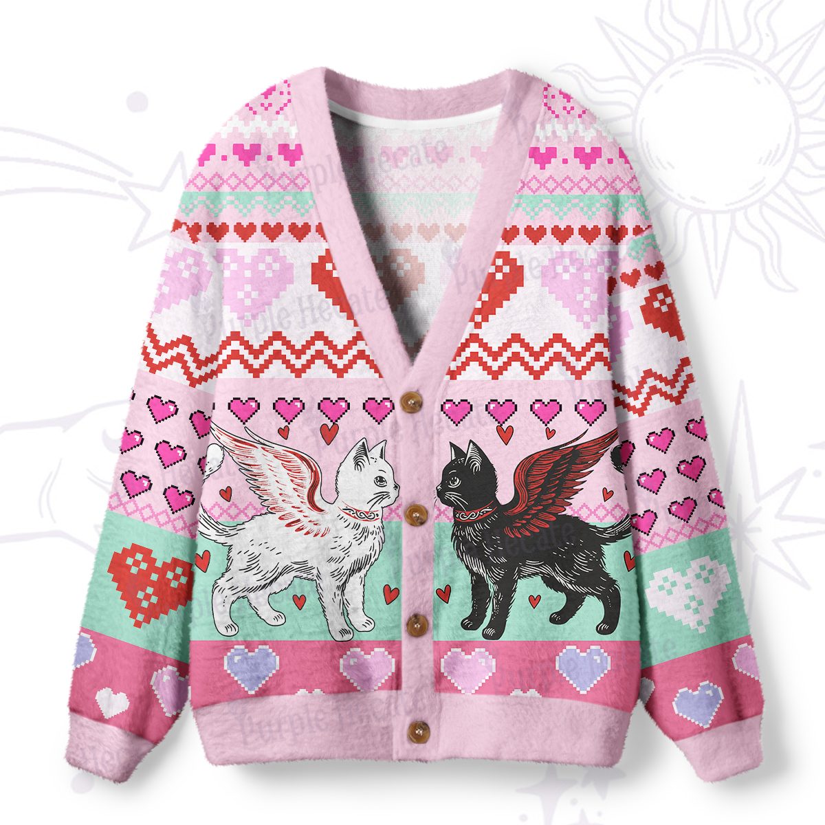 Purplehecate Angel & Demon Cats Ugly Cardigan Sweaters
