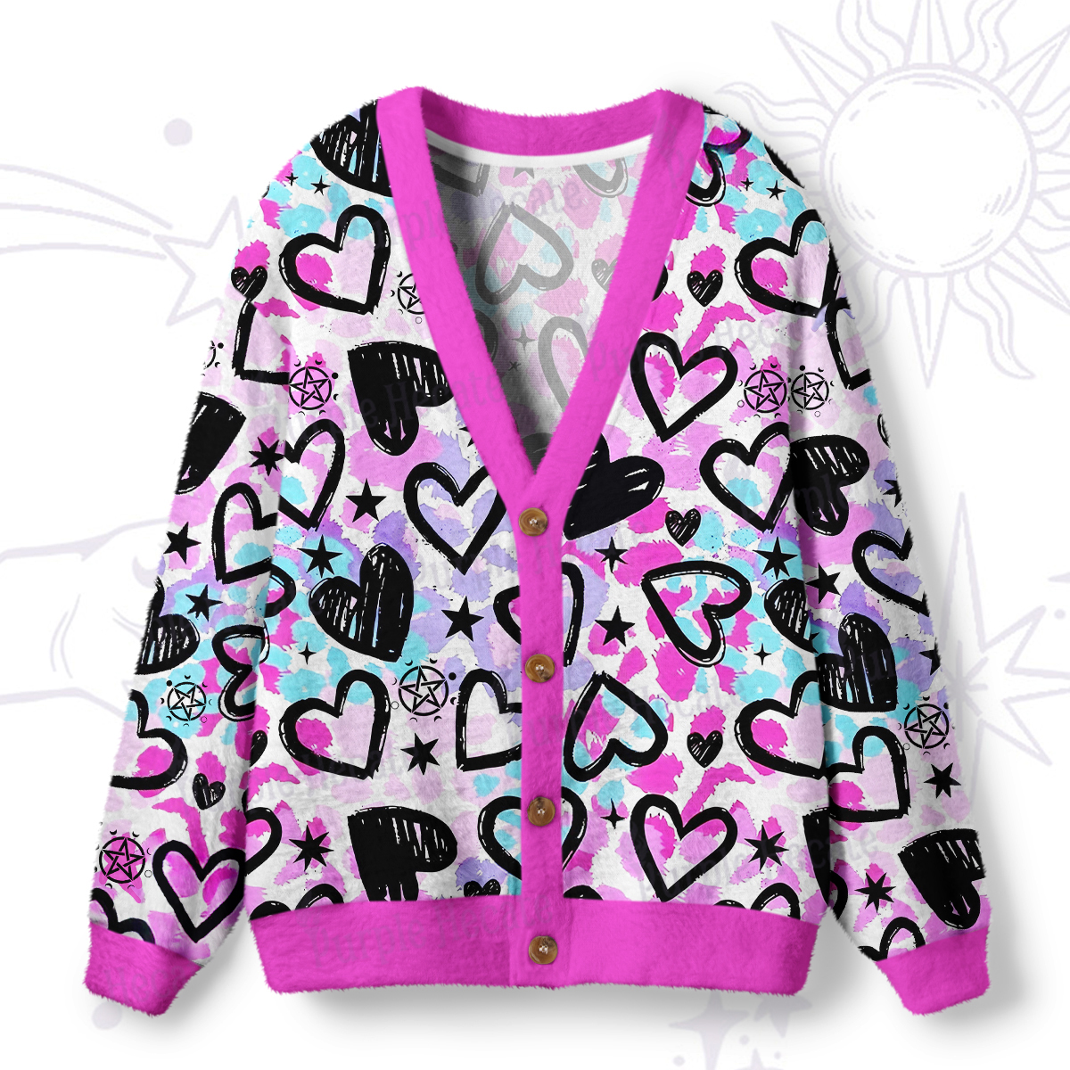 Purplehecate Heartful Magic Ugly Cardigan Sweaters