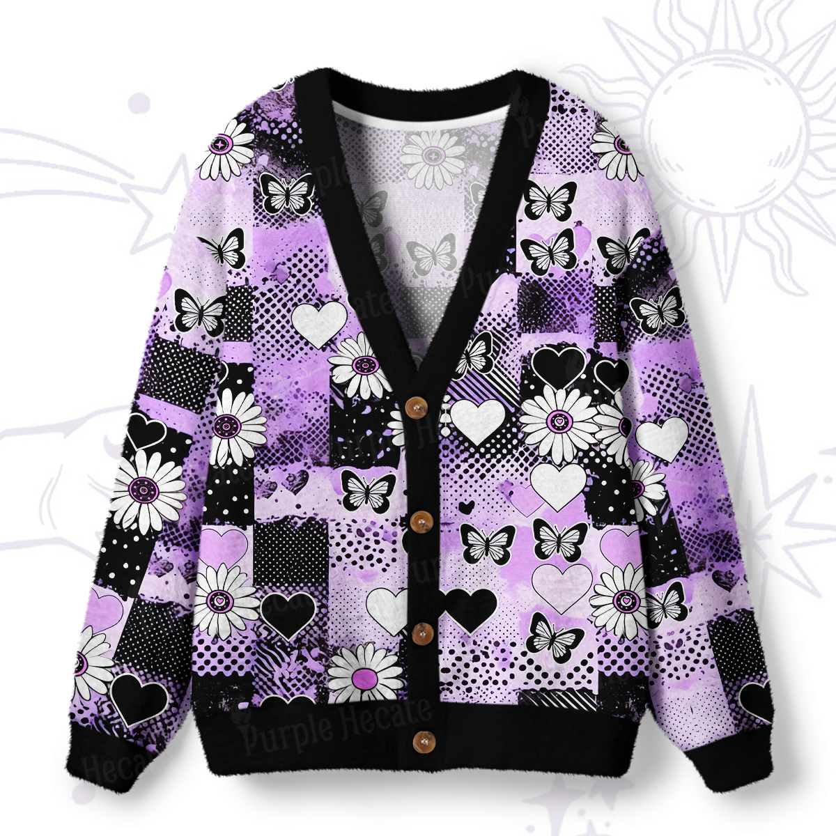 Purplehecate Purple Butterfly Romance Ugly Cardigan Sweaters