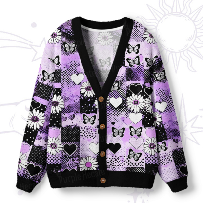 Purplehecate Purple Butterfly Romance Ugly Cardigan Sweaters