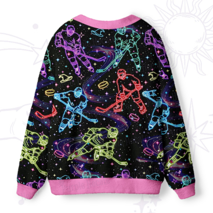 Purplehecate Neon Night Hockey Ugly Cardigan Sweaters