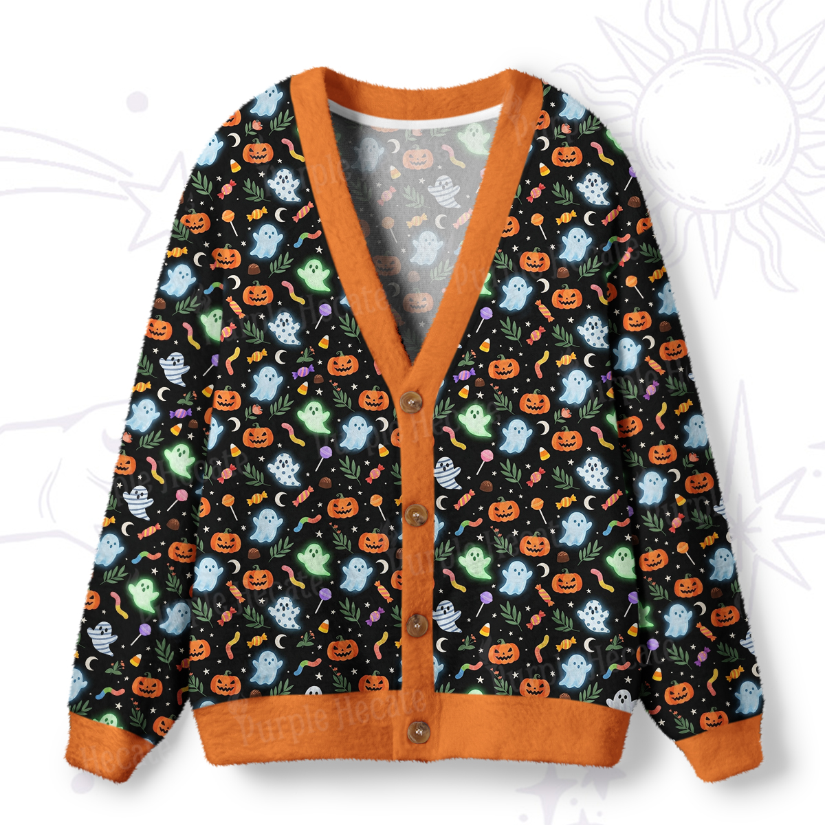 Purplehecate Adorable Ghost Night Parade Halloween Ugly Cardigan Sweaters
