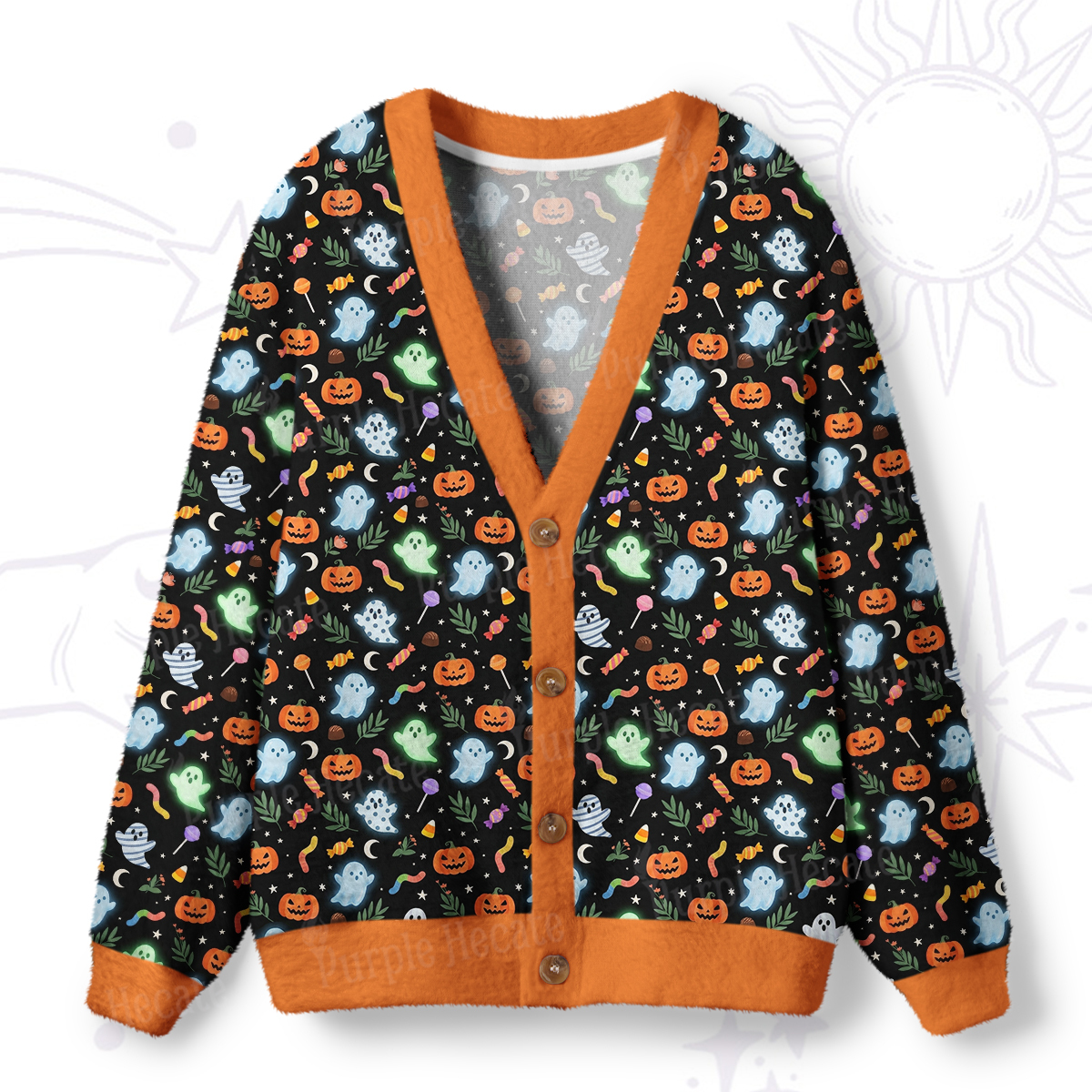 Purplehecate Adorable Ghost Night Parade Halloween Ugly Cardigan Sweaters