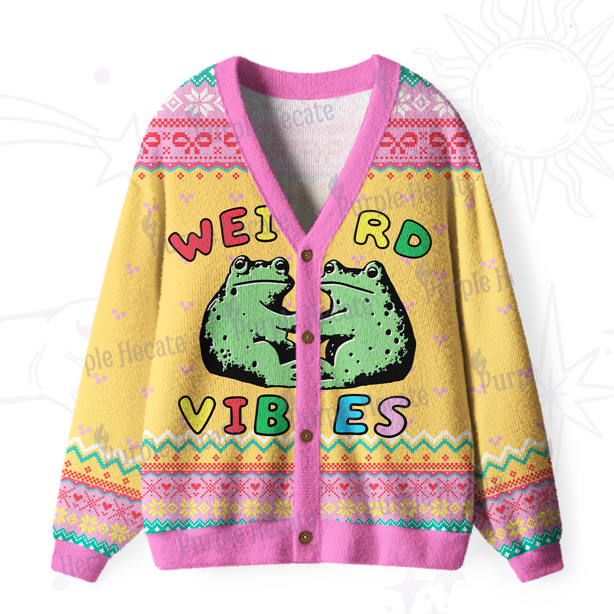 Purplehecate Weird Frog Vibes Ugly Cardigan Sweaters