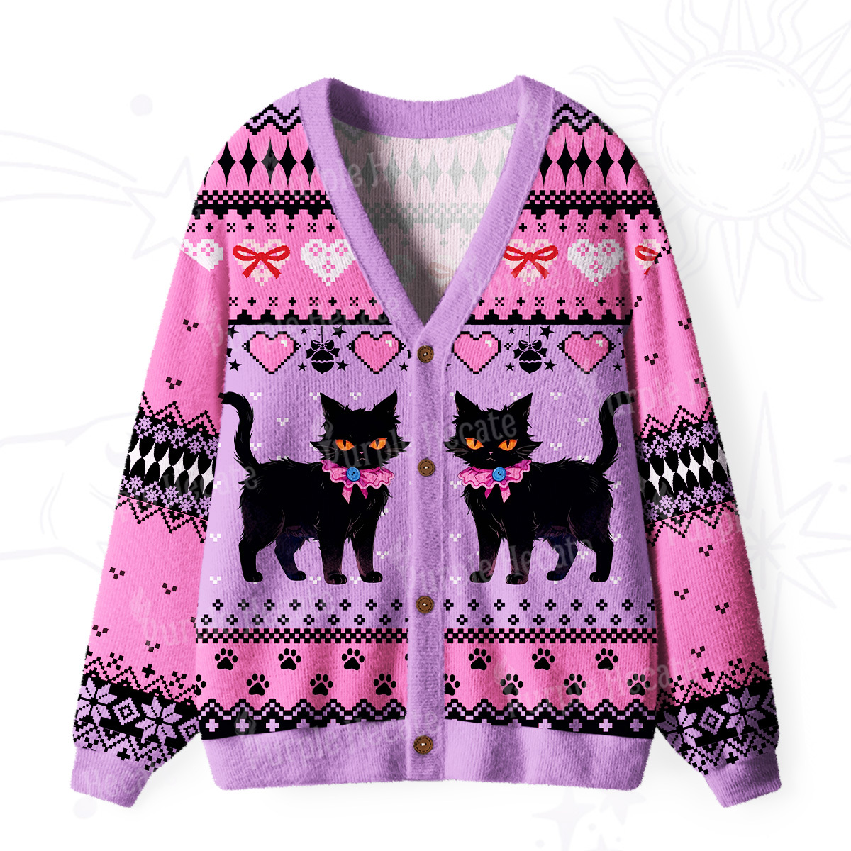 Purplehecate UWitchy Black Cat Heart Ugly Cardigan Sweaters
