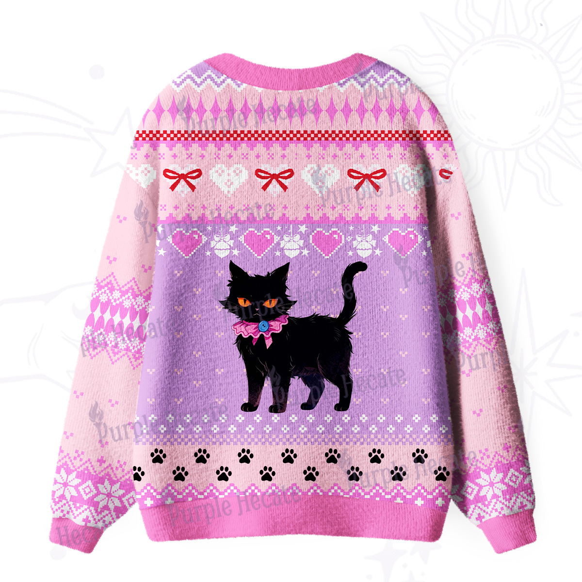 Purplehecate UWitchy Black Cat Heart Ugly Cardigan Sweaters