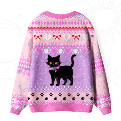 Purplehecate UWitchy Black Cat Heart Ugly Cardigan Sweaters