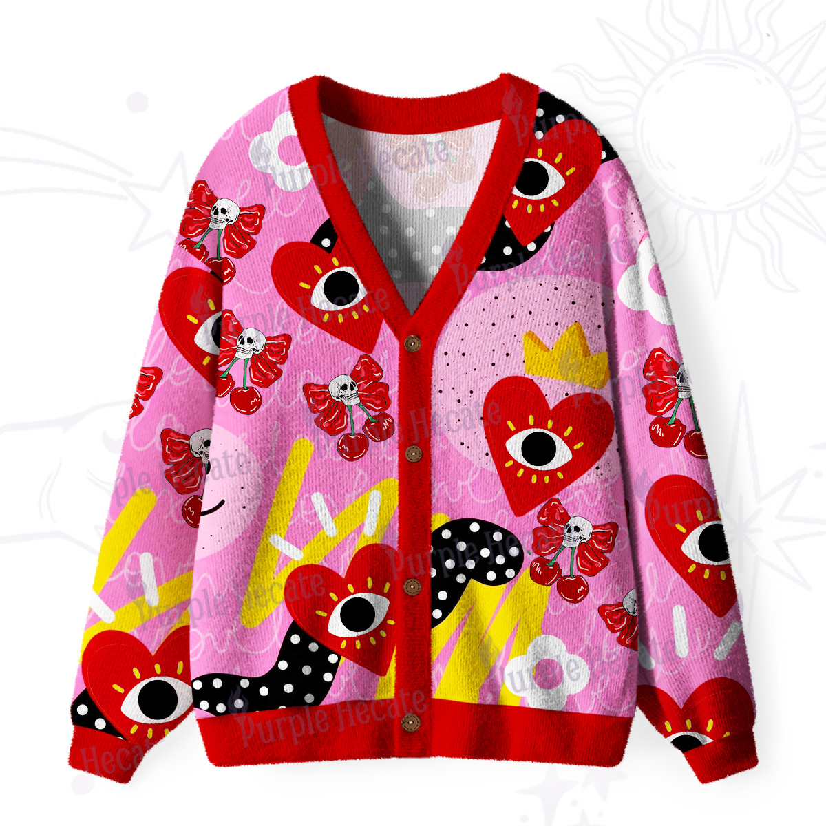 Purplehecate Evil Eye Heart Ugly Cardigan Sweaters