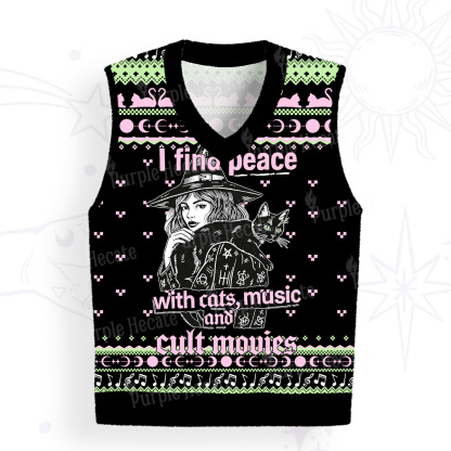 Purplehecate I Find Peace With Cats Music Cult Movies Ugly Sweater Vest