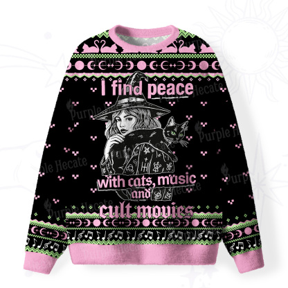 Purplehecate I Find Peace With Cats Music Cult Movies Fuzzy Ugly Sweatshirt