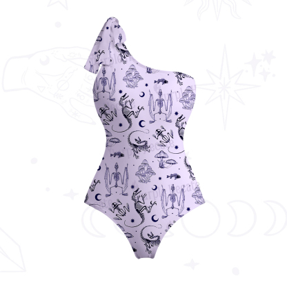 Purplehecate Prehistoric Fantasy One-Shoulder One-Piece Swimsuit