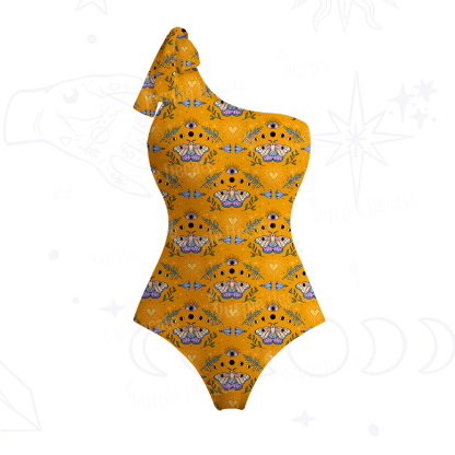Purplehecate Luna Moth Witch One-Shoulder One-Piece Swimsuit