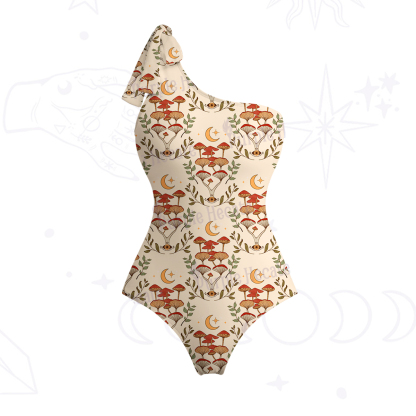 Purplehecate Psychedelic Mushrooms One-Shoulder One-Piece Swimsuit